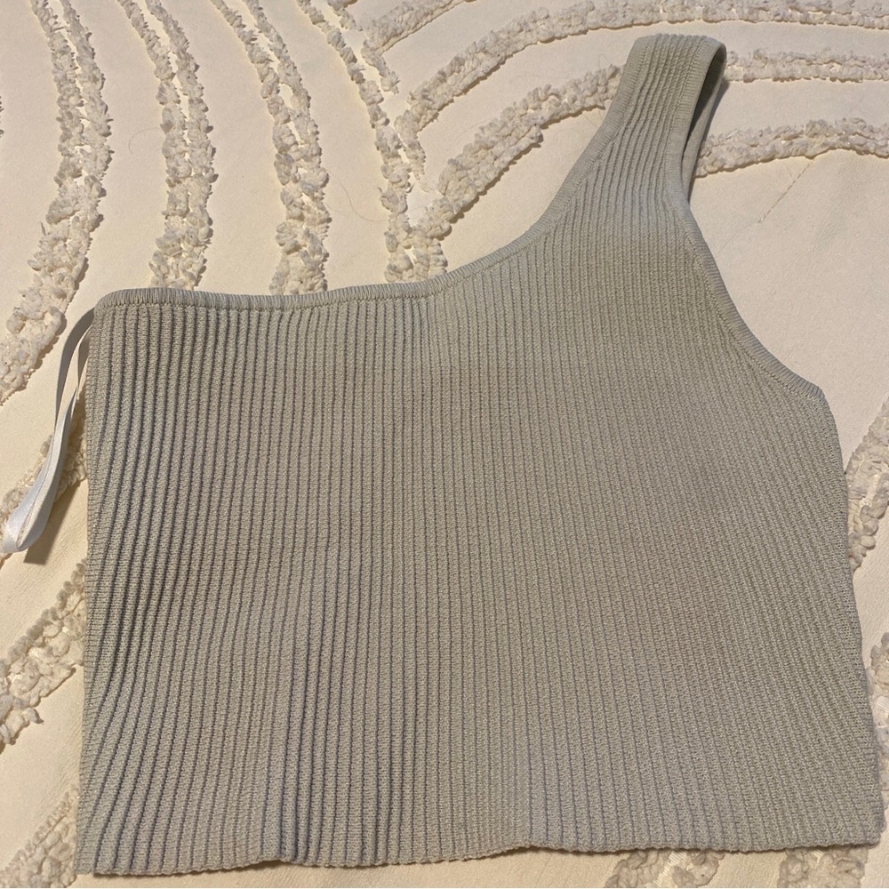 One-Shoulder Ribbed Tank Top - Mauve - Picture 2 of 5